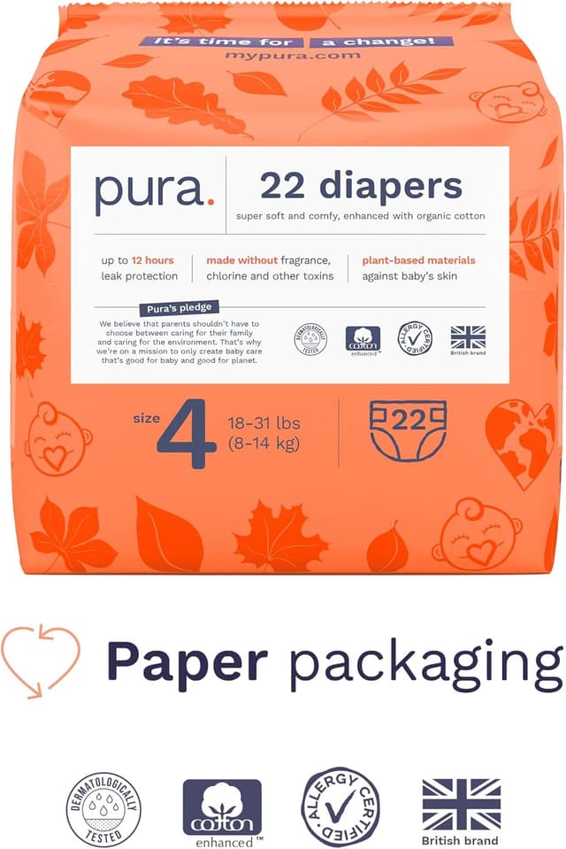 Detalle de Pura Size 4 Baby Diapers 18-31 lbs