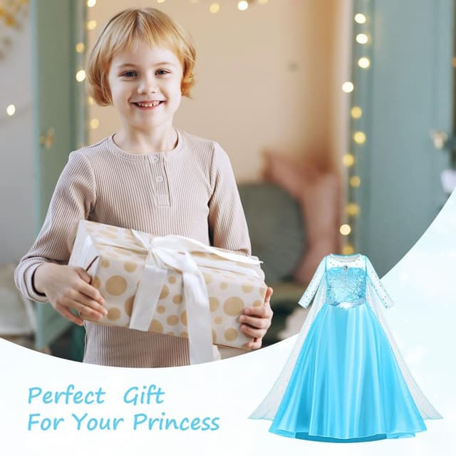 Thumbnail 6 de AOOWU Costume Principessa Bambina blu con accessori (vestito da ragazza) per Halloween, Carnevale e festa