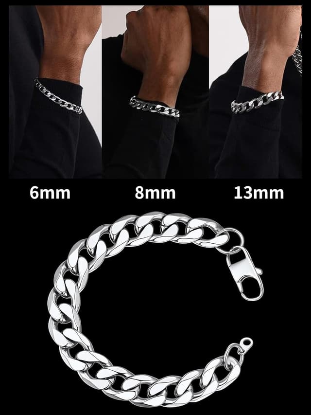 Detalle de ChainsHouse Panzer Armband aus 316L Edelstahl – kubanische Kette mit Karabinerverschluss (13 mm breit, 21 cm Länge)