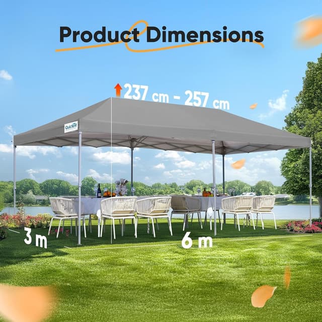 Detalle 2 de Quictent 3x6m (10x20ft) pop up canopy gazebo with church window sidewalls – adjustable height event shelter (grey)