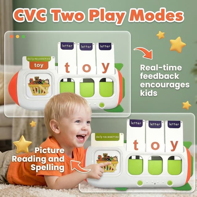 Detalle 2 de HUBFIVY Talking Flash Cards (Ages 2–8) — 107 CVC and Sight Word Learning Cards