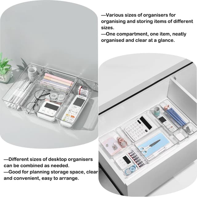 Detalle 2 de 16-Pack Plastic Drawer Organiser Set with 4 Sizes for Desk Drawers, Fridge Trays & Kitchen Storage