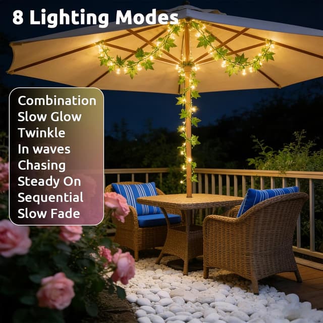 Detalle de Joycome Catena Luminosa Solare Esterno con edera artificiale, 12 m e 100 LED