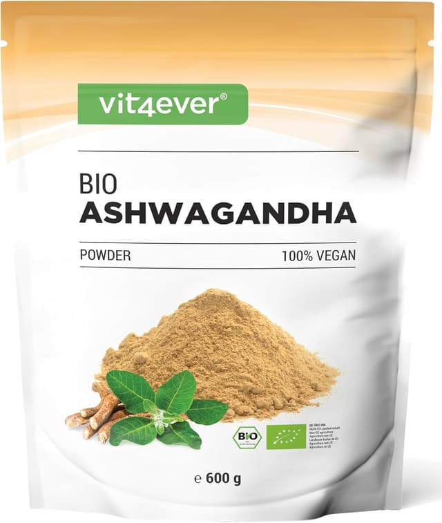 Detalle de vit4ever Bio Ashwagandha Wurzel Pulver (Withania somnifera), 600 g – vegan