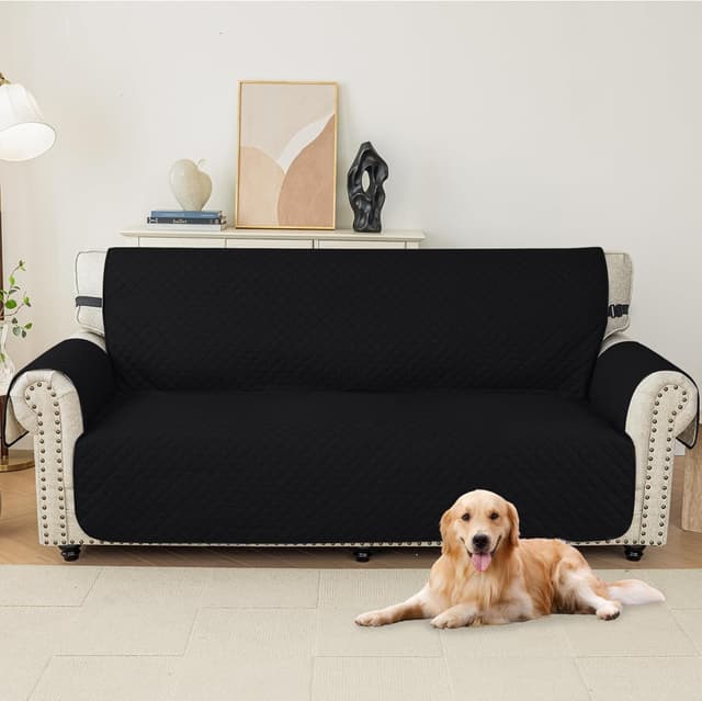 Detalle de YSTELLAA Copridivano 2 posti con braccioli impermeabile trapuntato nero