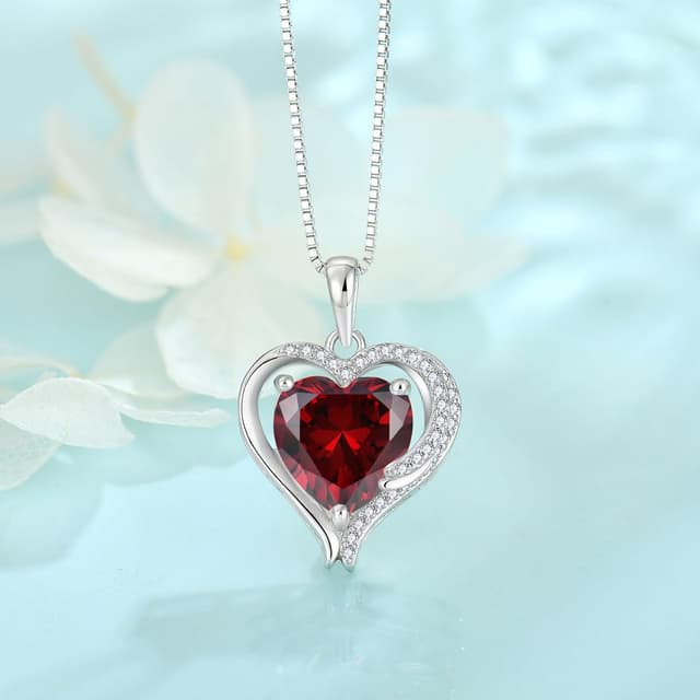 Detalle de FJ Herz Kette Damen 925 Sterling Silber mit Engelsflügeln und Geburtsstein