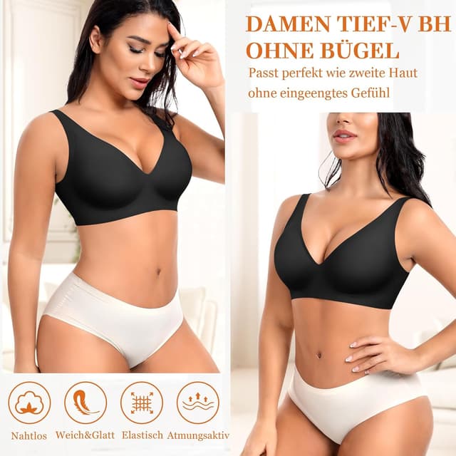 Thumbnail 4 de Ganado Damen BH Tiefem V-Ausschnitt Nahtloser BH Push Up