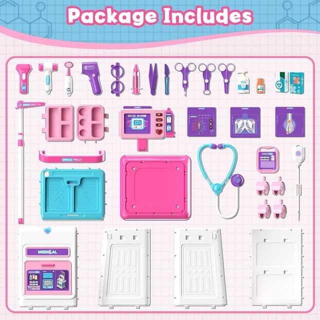 Detalle 2 de Lehoo Castle Kids Doctors Set (Pink) with Medical Trolley, sound & light play dashboard