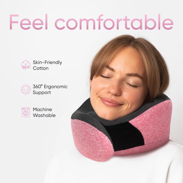 Detalle 2 de Proglobe Pink Airplane Travel Pillow Set with 100% Pure Memory Foam Neck Pillow