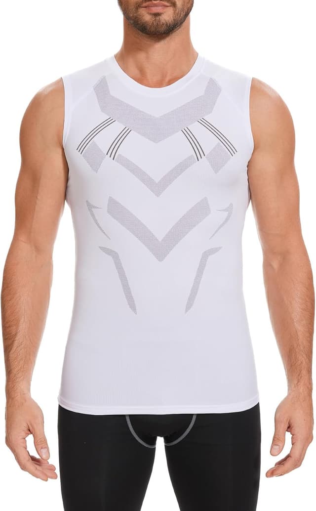 Detalle 2 de AMZSPORT canotta compressiva da uomo a asciugatura rapida, base layer senza maniche