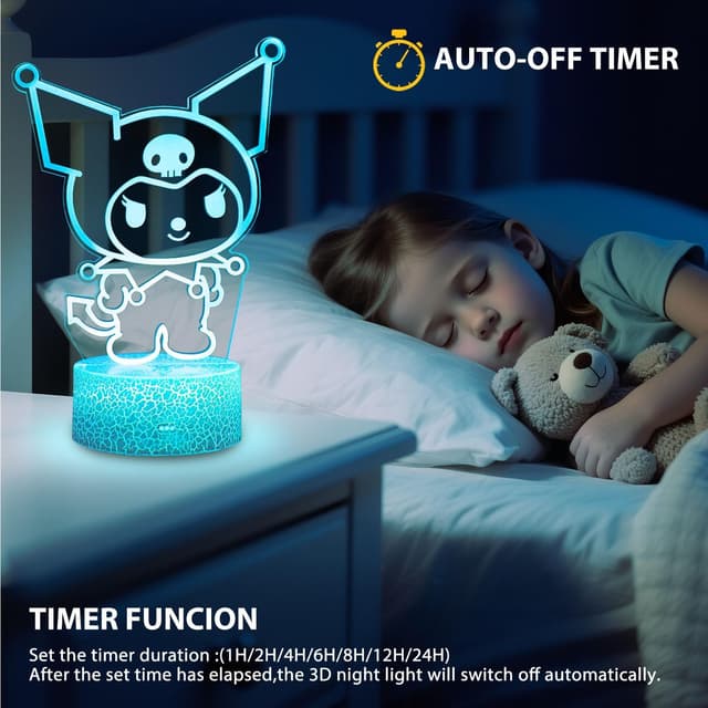 Detalle de MIINSEY Kitty-lampada LED 3D notturna con telecomando e timer, 16 colori