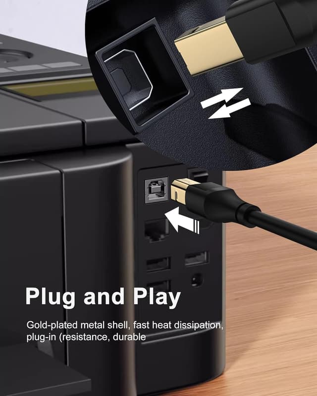 Detalle 2 de HP Printer Cable 6ft USB A to B cable for printers ๐จ