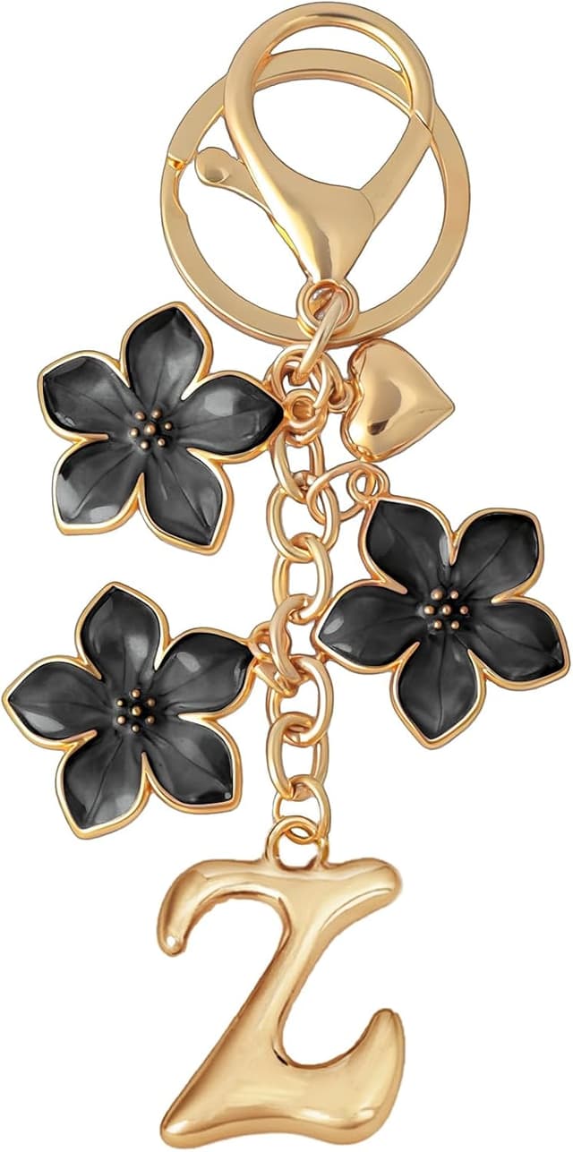 Detalle de Snylcce Bubble Initial Keychain with Graceful Flower Charms and A–Z Letter Option