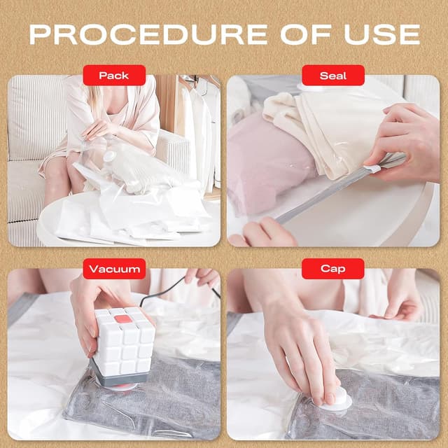 Detalle de Vacbird Sacchetti sottovuoto per vestiti con pompa elettrica, confezione da 8 (2 jumbo, 2 grandi, 2 medi, 2 piccoli)