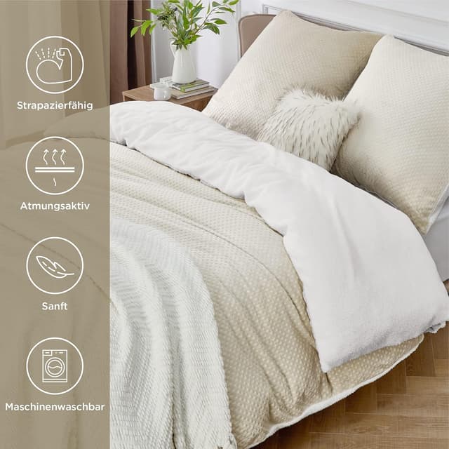 Detalle 2 de BEDSURE Flauschige Bettwäsche 155x220 Grau