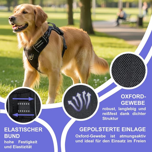 Detalle 2 de Harnais anti-traction Reichstadt Pets pour chien, réglable, avec poignée et bandes réfléchissantes