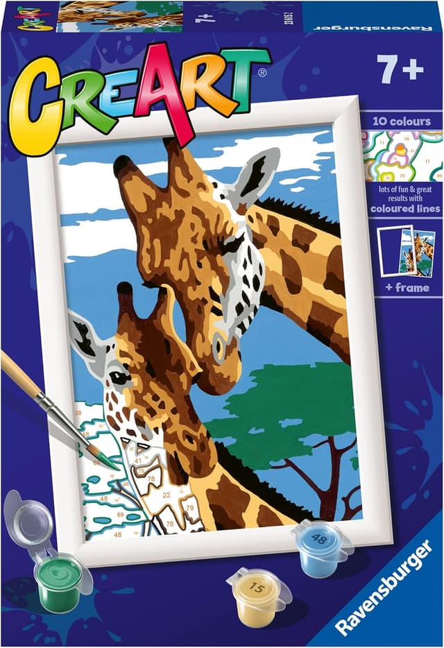 Detalle de Ravensburger CreArt Giraffa: dipingere con i numeri per bambini 7+ (kit con tavole, cornice, pennello e colori)