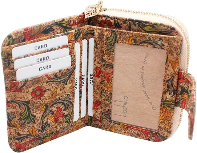 Detalle de Boshiho Vegan Cork Wallet with Zipper Pocket and 8 Card Slots (Women’s Purse)