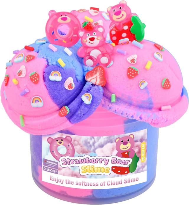 Detalle de Pink Cloud Slime Kit – Super Soft Strawberry Bear Scented Slime Set with Resin Charms (8 oz)