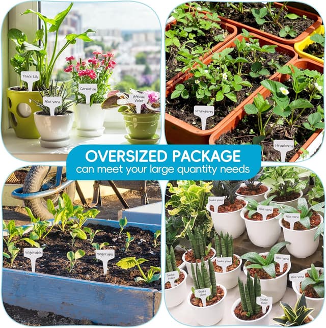 Detalle de Plant Labels 100pcs 4 Inch T-Type Plant Name Tags with Permanent Marking Pen (Light White)