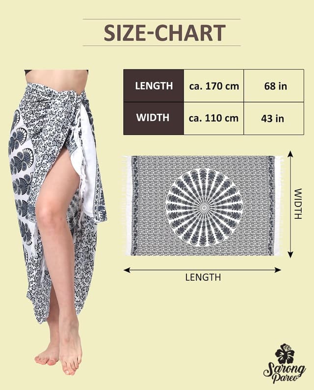 Detalle 2 de SAIVONA Sarong Pareo für Damen mit Mandala-Design und Fransen, ca. 170 x 110 cm