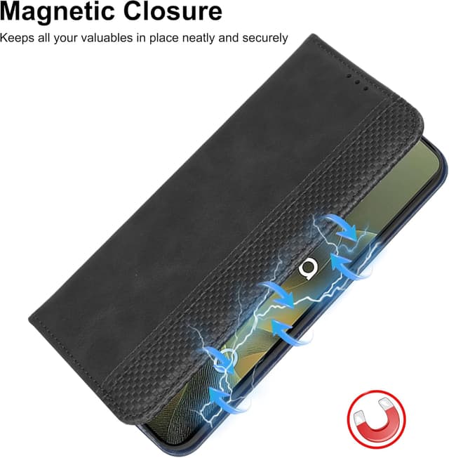 Detalle de Fitudoos Handyhülle aus Leder für Motorola Edge 70 – Klapphülle mit Kartenfächern, Magnetverschluss & Standfunktion (Schwarz)