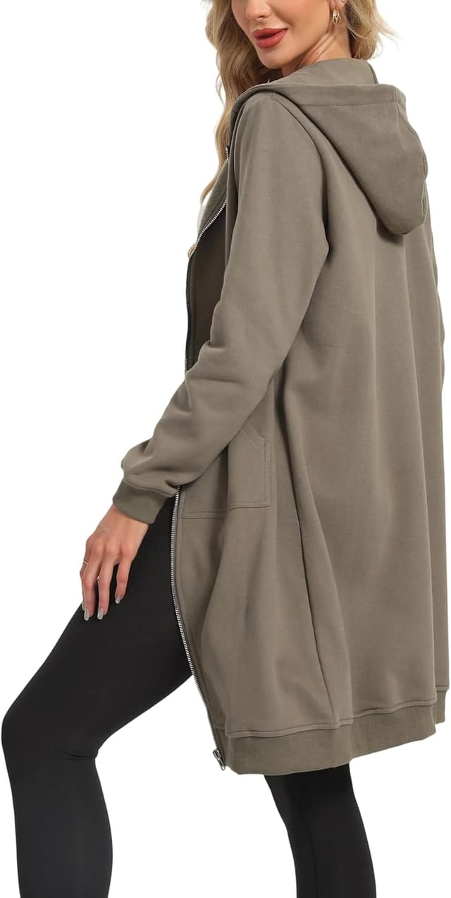 Detalle 2 de Timuspo veste à capuche longue pour femme, coton-polyester, zippée avec poches