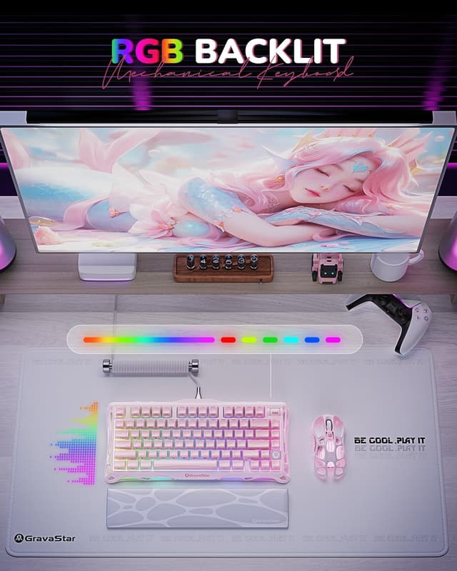 Detalle 2 de GravaStar Mercury K1 75% Mechanische Tastatur (Hot Swap, Wireless, Aluminiumrahmen) – Sakura Rosa