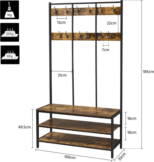 Detalle de Yaheetech Stand appendiabiti con panca e scarpiera 12 ganci