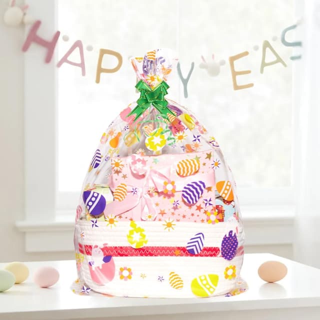 Detalle de 12PCS Easter cellophane basket wrap bags with bunny & egg designs (45 x 60cm)