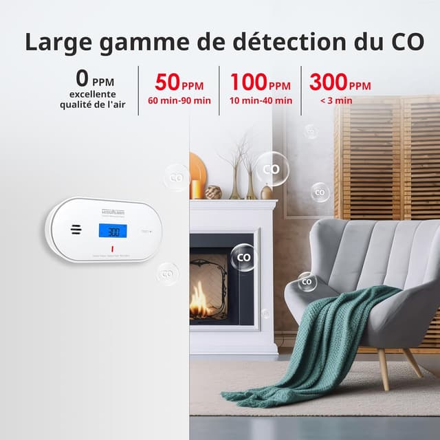 Thumbnail 2 de Détecteur de monoxyde de carbone 10 ans avec écran LCD 🏠