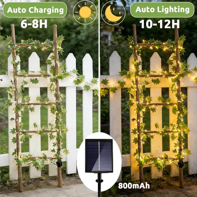 Detalle de Joycome Catena Luminosa Solare Esterno con edera artificiale, 12 m e 100 LED