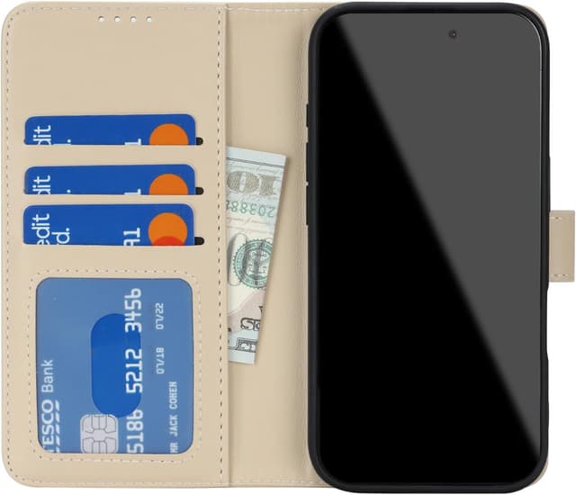 Detalle de Zouzt iPhone 17 Pro Wallet Case with Kickstand, Card Slots & Magnetic Closure (Beige)