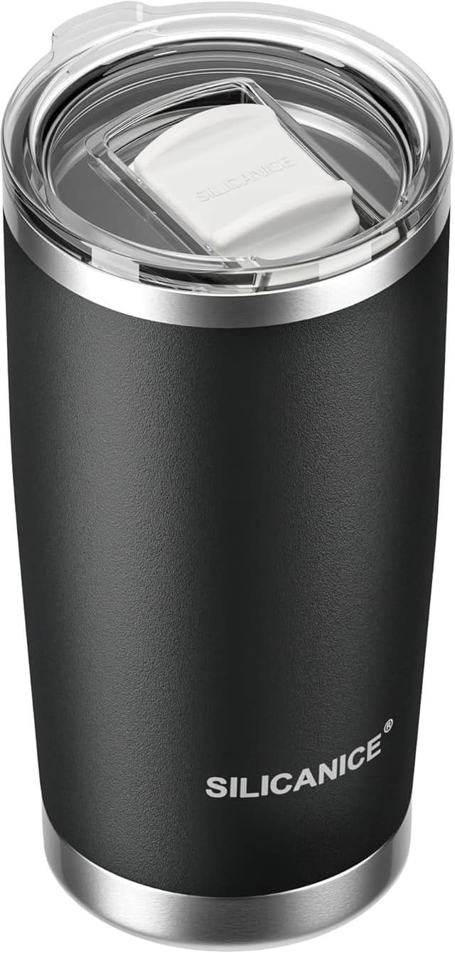 Detalle de 20oz Hygienic 18/8 Stainless Steel Vacuum Insulated Tumbler w/ Removable Easy-On/Easy-Off Slider Lid (Black)