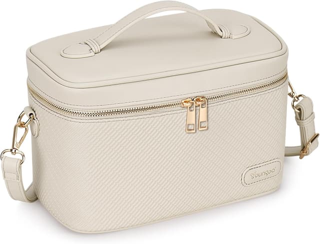 Detalle de Youngoa große Kosmetiktasche aus Ledergewebe für Damen (26 x 17 x 14 cm) – wasserdicht, mit herausnehmbarer Trennwand & Schultergurt