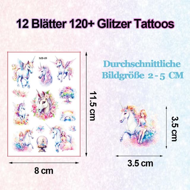 Detalle de JOJOLUXE Einhorn Glitzer Tattoo Set Kinder
