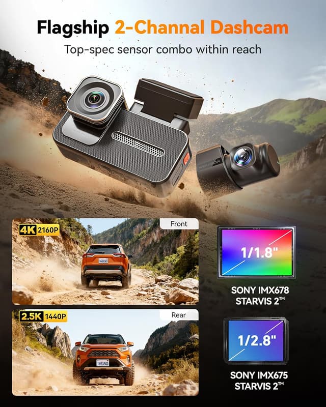 Detalle 2 de WOLFBOX X5 Duo Front and Rear Dash Cam (4K 30fps + 2.5K 30fps) with GPS, 5.8GHz Wi‑Fi, 64GB Card