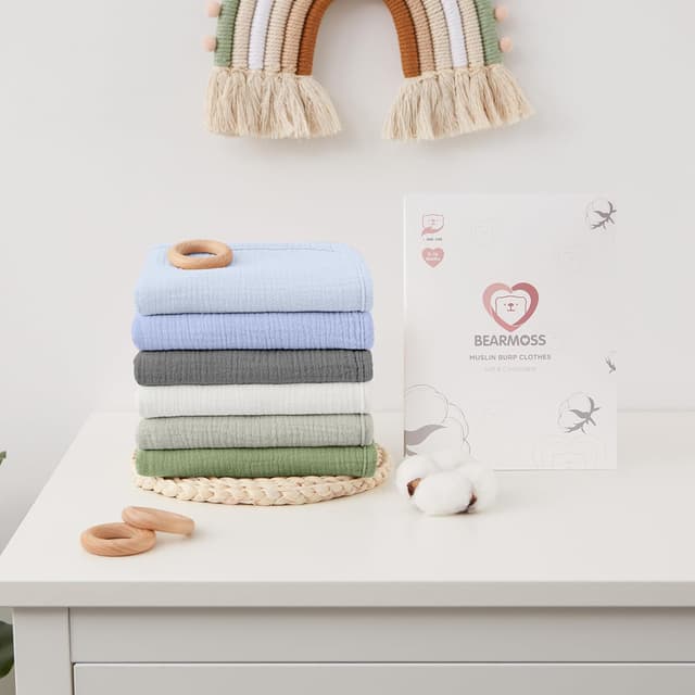 Thumbnail 5 de Bearmoss Moltontücher Baby Spucktücher aus 100% Baumwolle – 6er Pack 50x25 cm (BlauGrün)