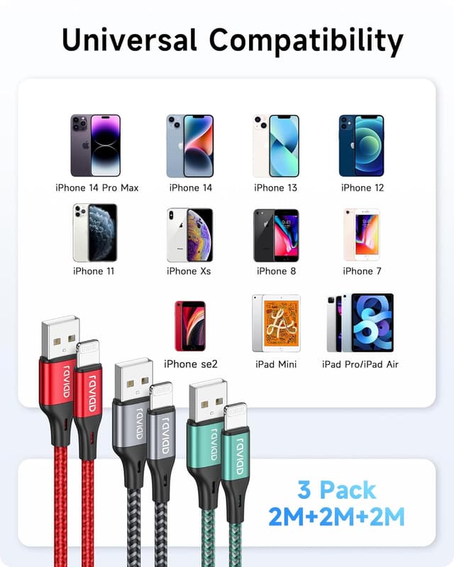 Thumbnail 6 de RAVIAD Cable Cargador iPhone 2M 3Pack MFi