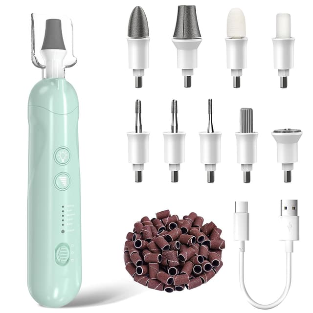 Detalle de AOMEES Elektrische Nagelfräser Set für Maniküre & Pediküre mit 9 Aufsätzen, LED und 5 Geschwindigkeiten