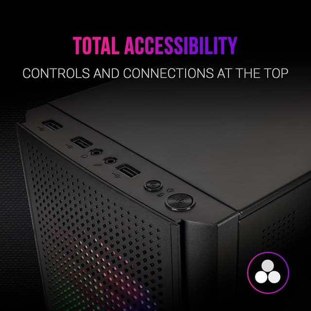 Detalle de Mars Gaming MC300W (Micro ATX) con vetro temperato e 3 ventole FRGB, frontale mesh nero