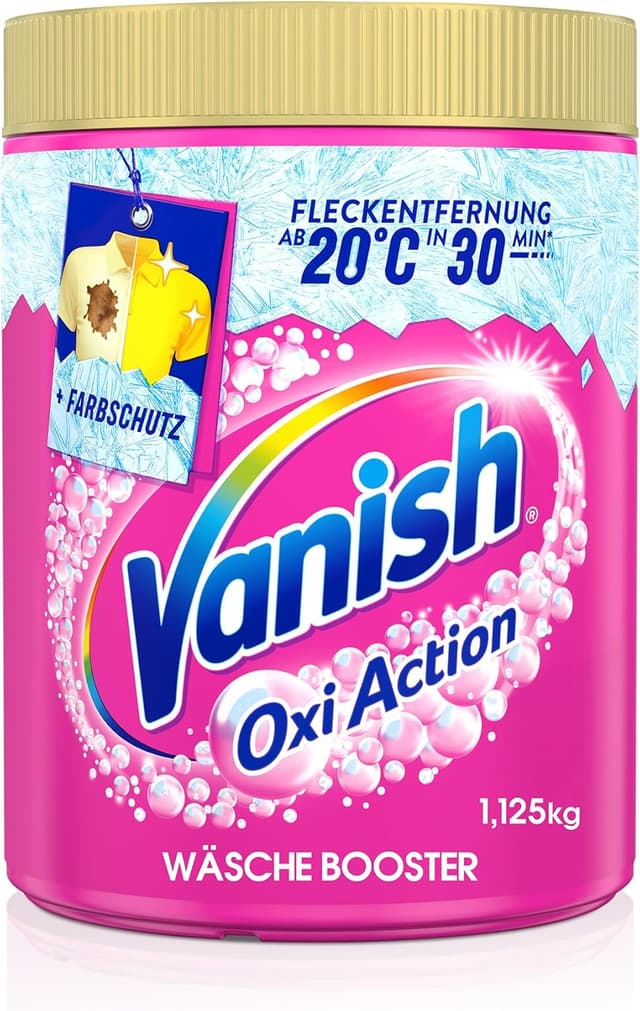 Detalle de Vanish Oxi Action Pulver Pink 1 x 1,125 kg – Fleckenentferner & Wäsche-Booster für bunte Wäsche ohne Chlor