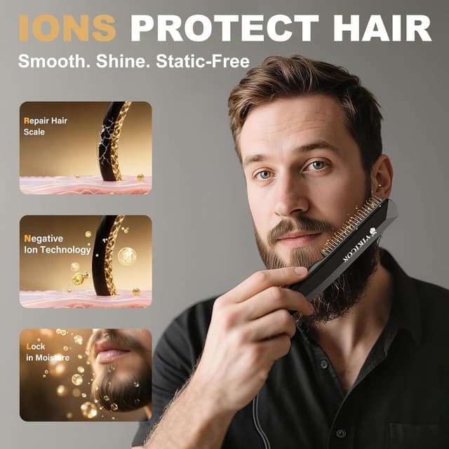 Thumbnail 1 de VIKICON Beard Straightener: 30s Quick Heated Beard Brush 🧔