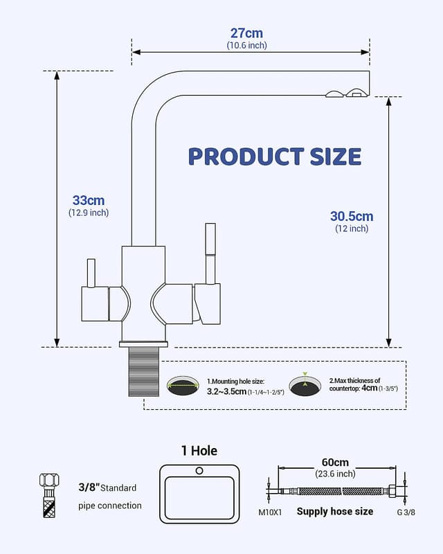 Detalle de APPASO Robinet de cuisine 3 voies rotatif à 360° (3 en 1) pour eau filtrée