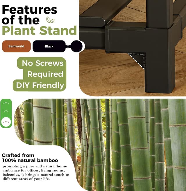 Detalle de Bamworld Indoor/Outdoor Bamboo Plant Stand Ladder Table for 7+ Pots