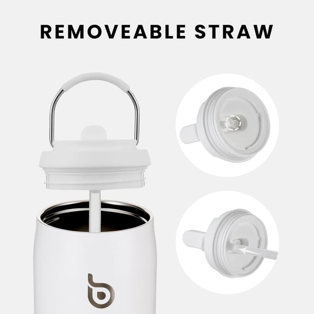 Detalle de Bottle Bottle Insulated Water Bottle 950ml (32oz) with Straw and Handle — White