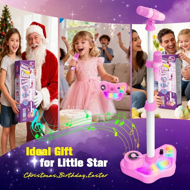 Thumbnail 6 de Dislocati Kids Karaoke Machine with 2 Wireless Microphones, Stand, Bluetooth Speaker and LED Lights