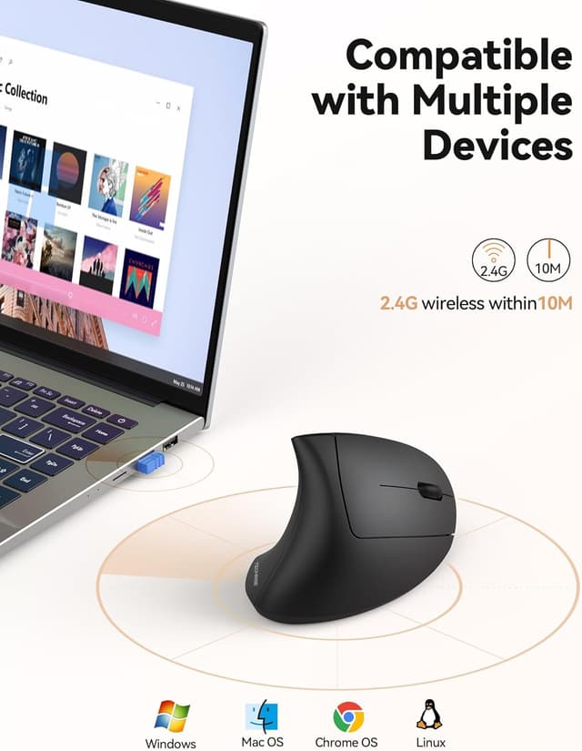 Thumbnail 6 de TechRise Ergonomic Vertical Mouse (4800 DPI) – Wireless 2.4G Silent Click Ergonomic Mouse for PC/Laptop/Mac, Black