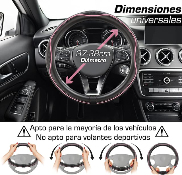 Thumbnail 2 de Upgrade4cars Funda Volante Rosa Negro 37-38 cm