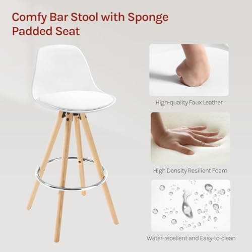 Detalle 2 de WOLTU Taburetes de Bar con Respaldo, Madera y Cuero Blanco